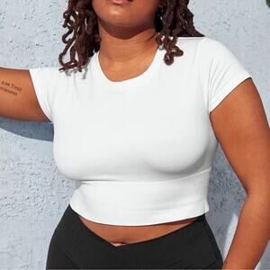 OFFLINE By Aerie Sidewalk Seamless Cropped T-Shirt Womens M White Athleisure